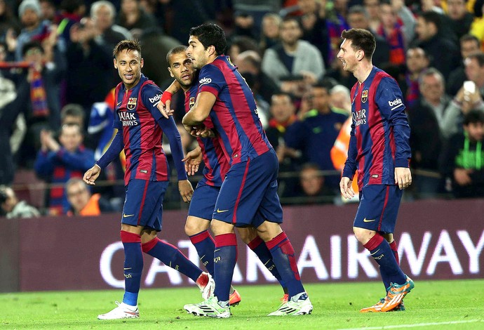 Luis Suárez, Neymar, Dani Alves e Messi, Barcelona x Atlético de Madri (Foto: EFE)