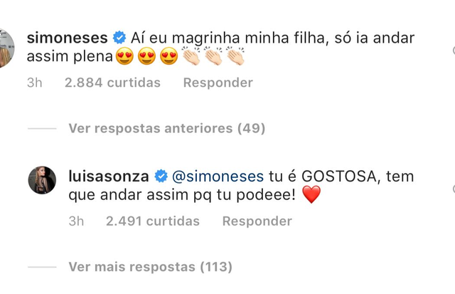 Simone elogia Luísa (Foto: Reprodução/Instagram)