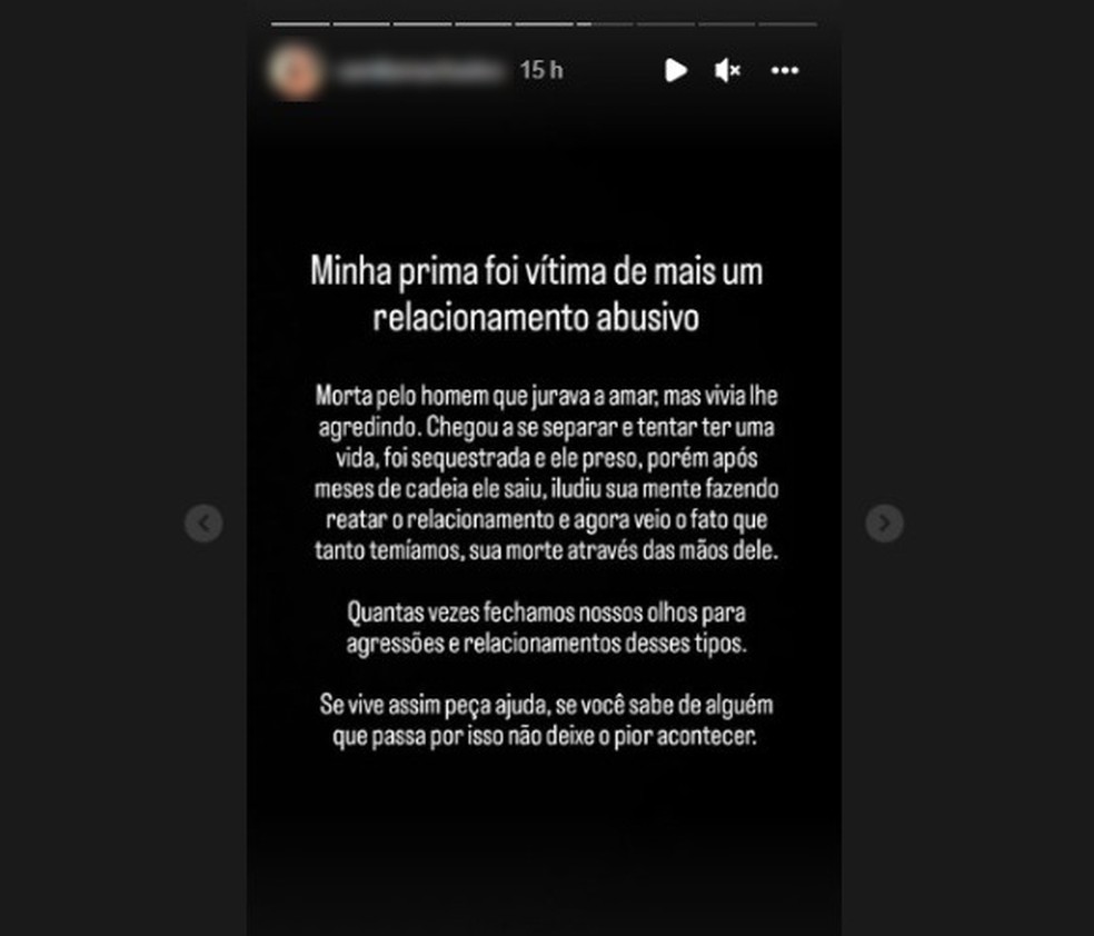 Publicação prima Wellen Kássia Cardoso de Melo morta facada Uberlândia pelo marido Diego Mendes Pireth — Foto: Instagram/Reprodução