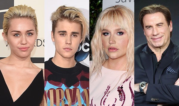 Miley Cyrus, Justin Bieber, Ke$ha, John Travolta (Foto: Getty Images)