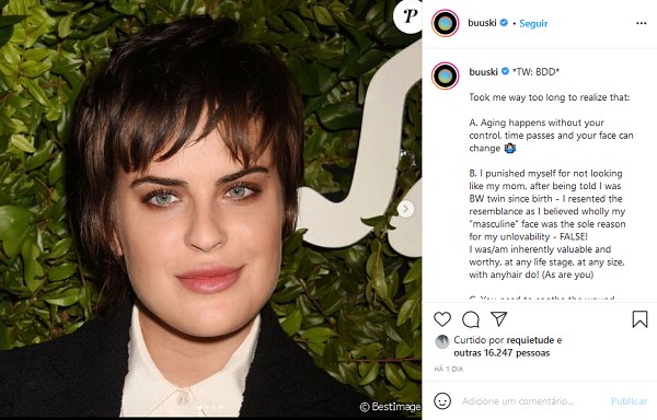 O post/desabafo da jovem Tallulah Willis sobre seus traumas por não se parecer com Demi Moore e ter traços de Bruce Willis (Foto: Instagram)