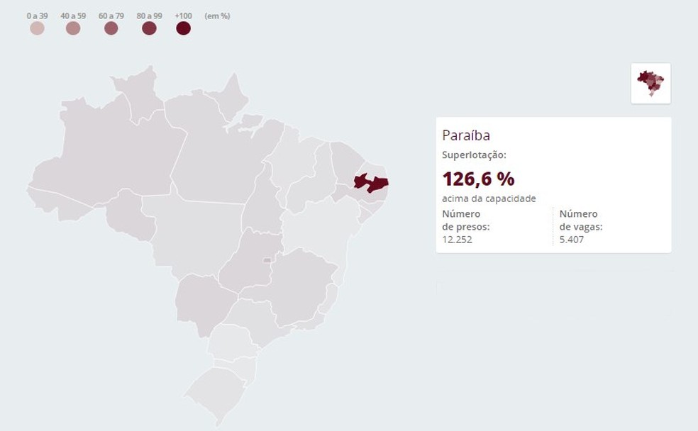 Superlotação registrada pelo Monitor da Violência em 2018, na Paraíba — Foto: Reprodução/G1