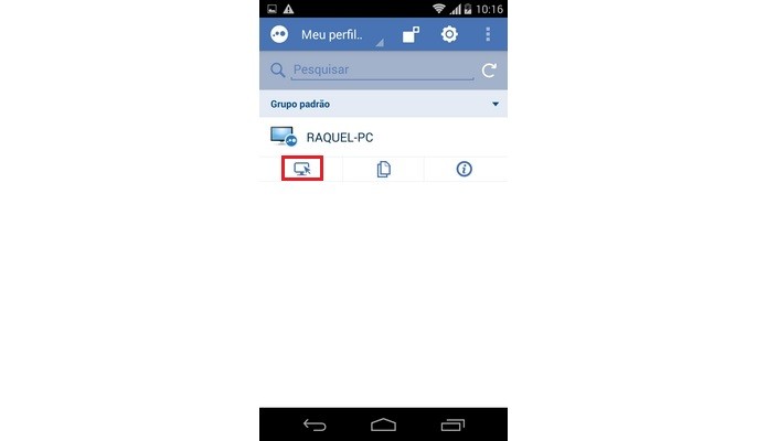 Destaque para ?cone de tela no app para Android do LogMeIn (Foto: Reprodu??o/ Raquel Freire)