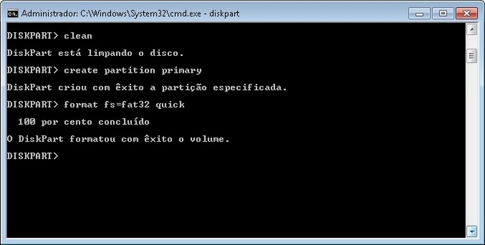 Formatação rápida do pendrive pelo MS-DOS (Foto: Reprodução/Raquel Freire)