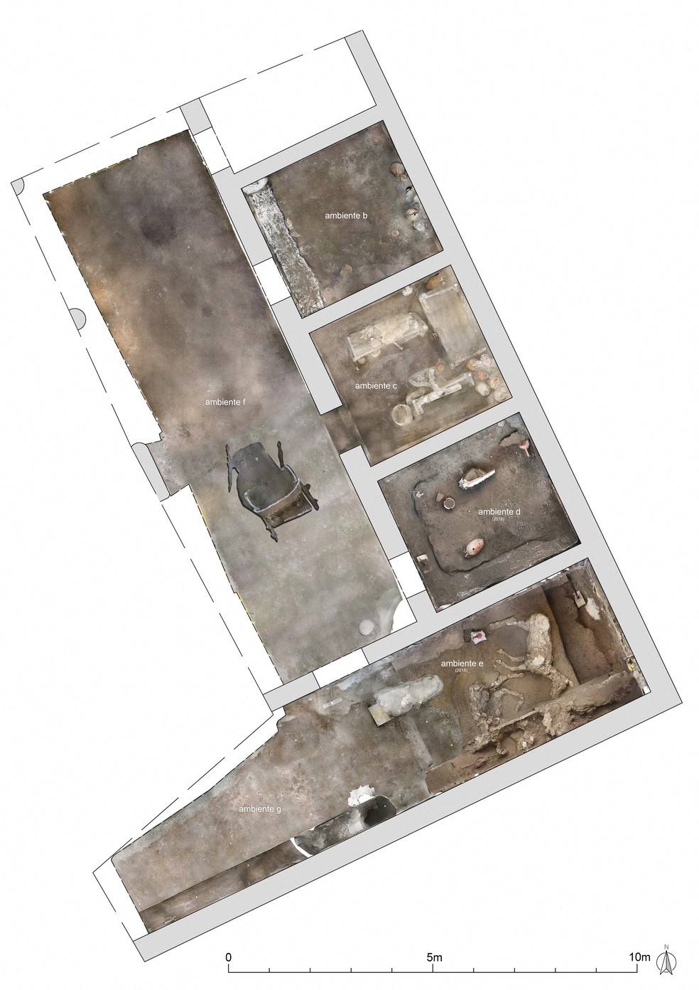 Planta mostra a divisão do sítio arqueológico onde quarto de escravos em Pompeia foi descoberto — Foto: Cortesia via AFP
