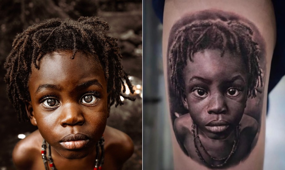 Ayo, de 4 anos, teve seu rosto tatuado no corpo de um desconhecido