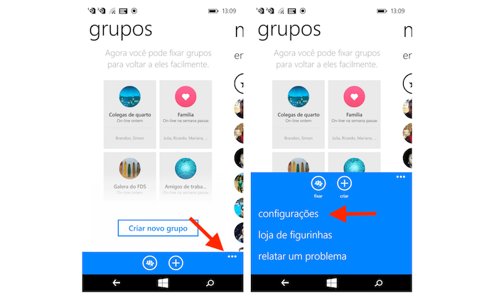 Acessando as configurações do Facebook Messenger no Windows Phone (Foto: Reprodução/Marvin Costa)