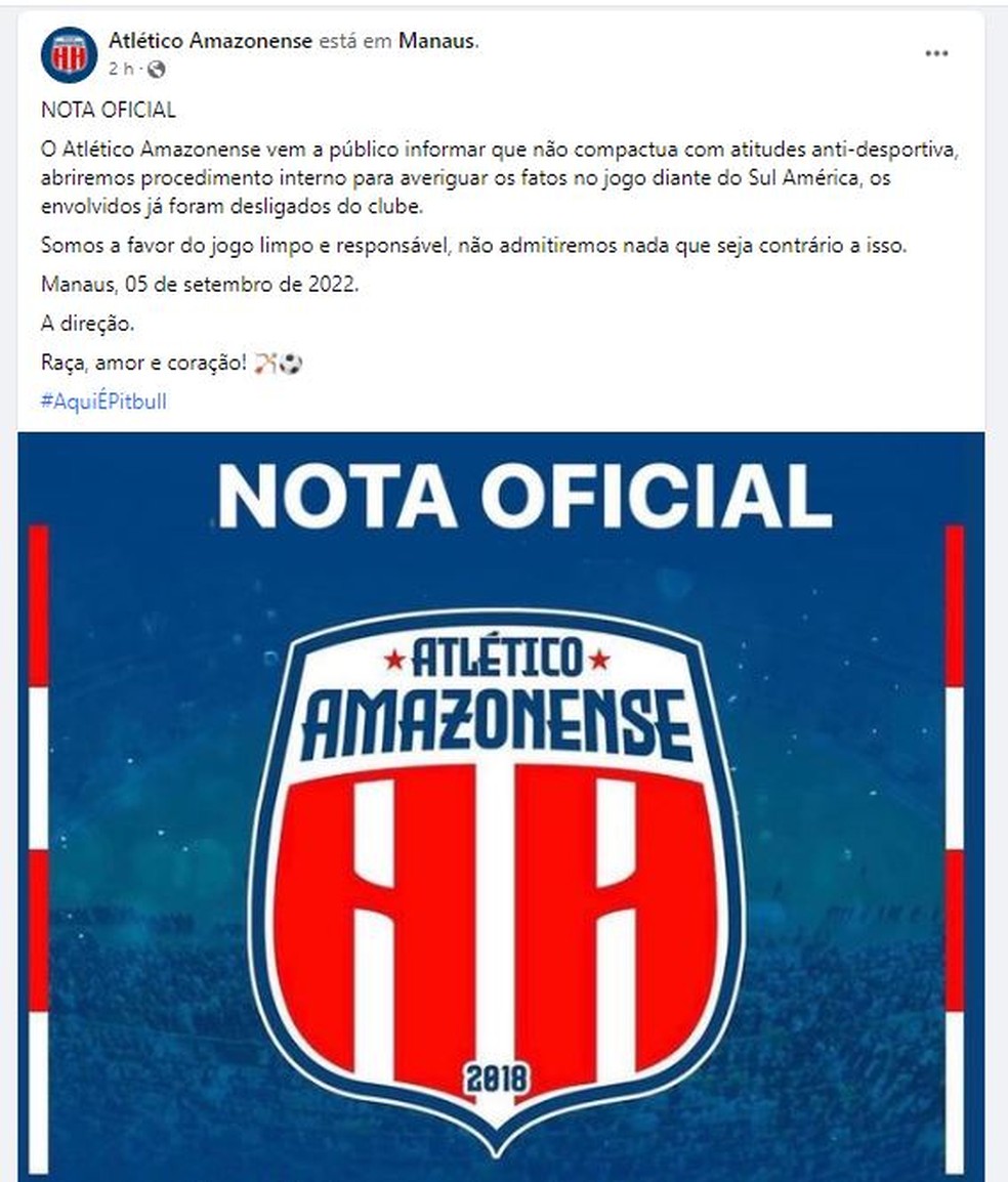 Nota oficial do Atletico-AM — Foto: Reprodução