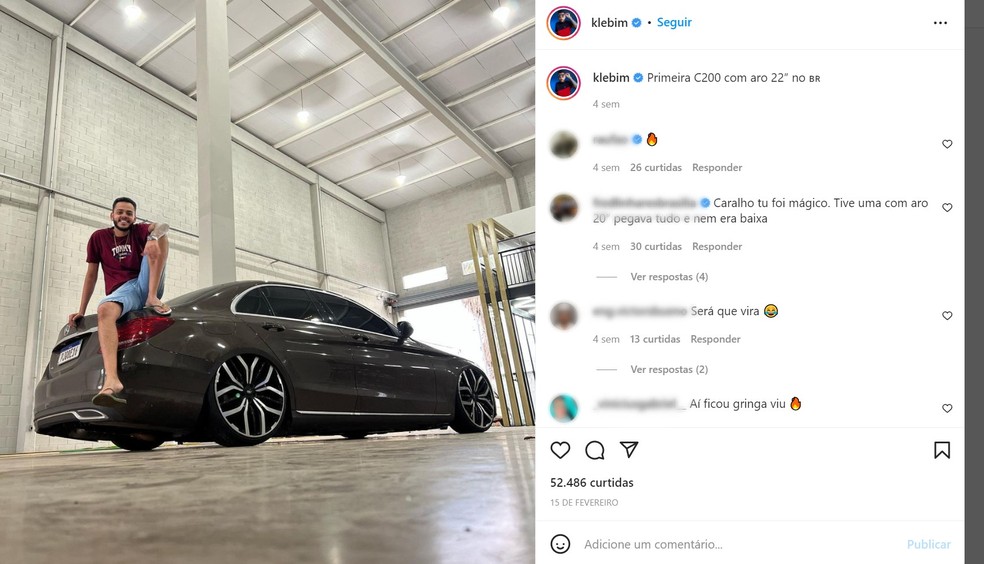 Influencer 'Klebim' exibia carros de luxo nas redes sociais — Foto: Instagram/Reprodução