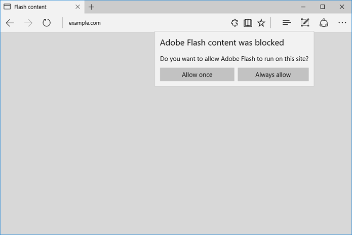Conteúdo em Flash só será carregado no Edge com permissão do usuário (Foto: Divulgação/Microsoft)