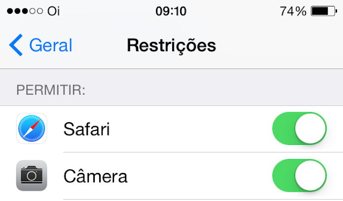 Definindo as restri??es no iPhone (Foto: Reprodu??o/Edivaldo Brito)