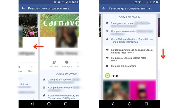 Navegação por diferentes resumos de perfil na ferramenta do Facebook para encontrar pessoas (Foto: Reprodução/Raquel Freire)