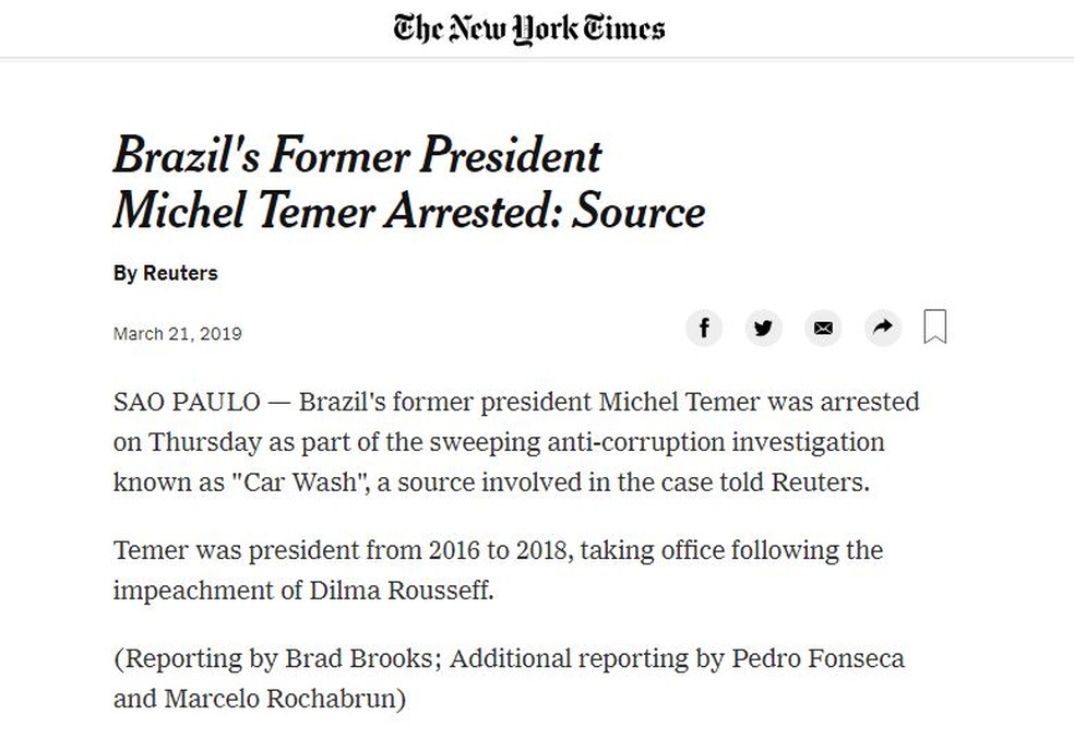 New York Times — Foto: Reprodução