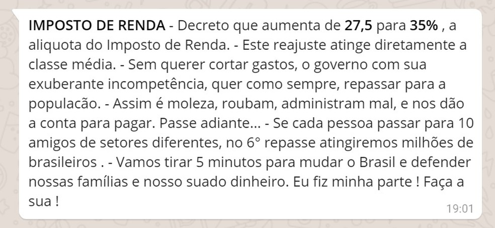 Mensagem que circula no WhatsApp (Foto: Reprodução/ WhatsApp)