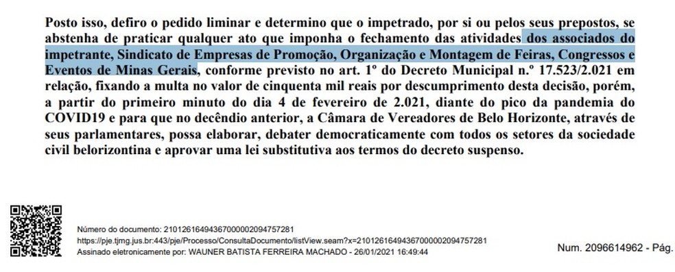 Decisão judicial foi alterada eletronicamente às 16h49 desta terça (26). — Foto: Reprodução