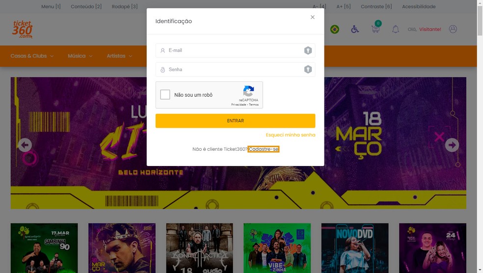 Iniciando o cadastro no Ticket360 — Foto: Reprodução/Victor de Abreu
