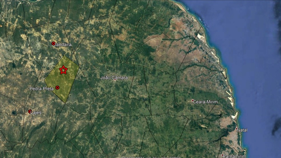 Estrela mostra epicentro do tremor de terra registrado pela UFRN em Pedra Preta — Foto: LabSis/UFRN/Divulgação