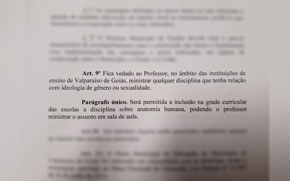 Lei veda professores a ministrarem aulas de disciplinas que tenham relação com ideologia de gênero e sexualidade — Foto: Reprodução/Prefeitura Valparaído de Goiás