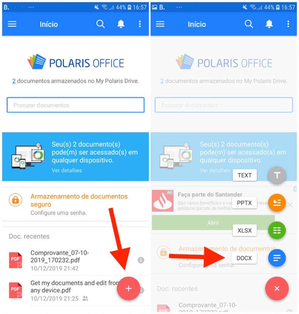 Polaris Office permite criar arquivos com diferentes extensões — Foto: Reprodução/Daniel Dutra