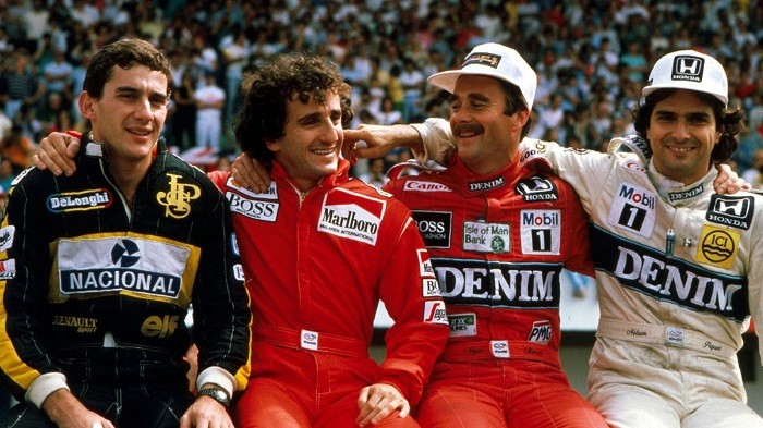Foto histórica Senna, Prost, Mansell e Piquet