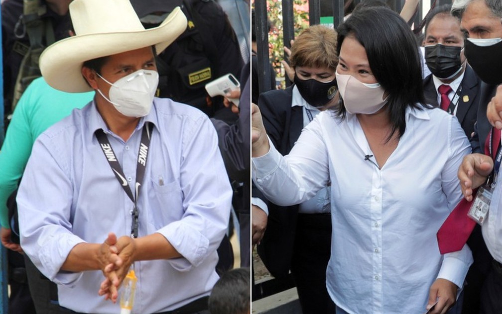 Pedro Castillo e Keiko Fujimori — Foto: Vidal Tarqui/Reuters e Sebastian Castaneda/Reuters