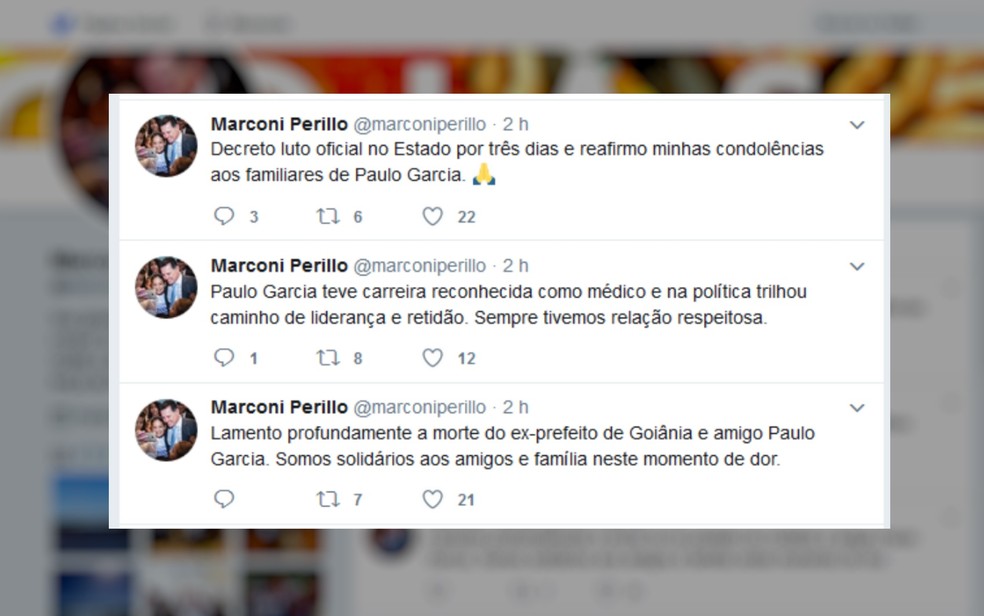 Marconi Perillo prestou solidariedade à família de Paulo Garcia (Foto: Reprodução/Twitter)