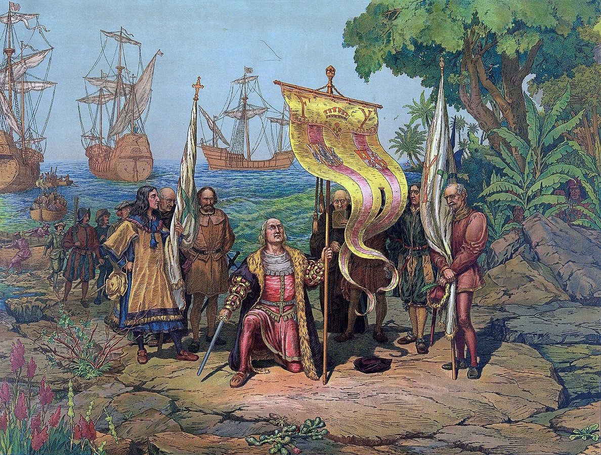 Pintura de  L. Prang & Co mostra Cristóvão Colombo chegando na América  (Foto: Wikimedia Commons )