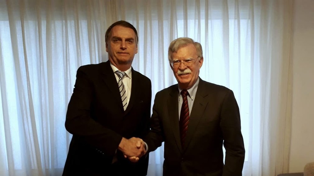 Jair Bolsonaro e John Bolton em novembro de 2018. — Foto: Reprodução/Twitter John Bolton