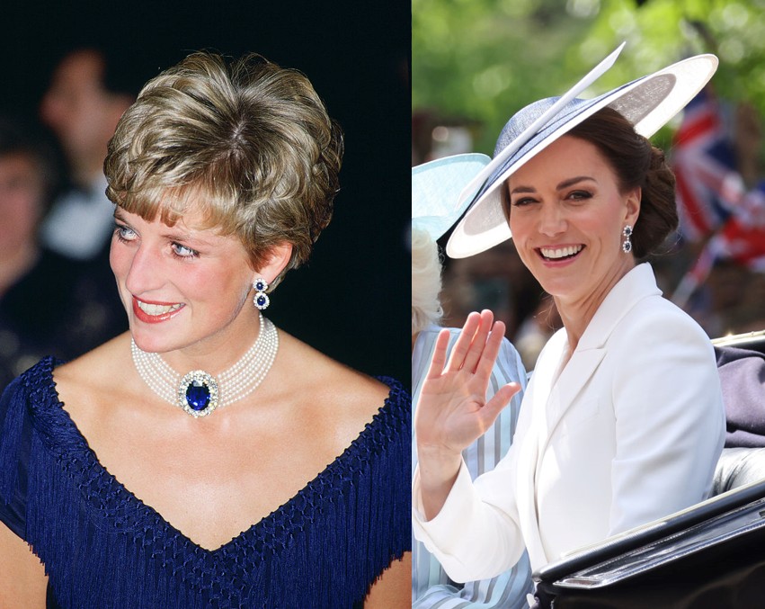 Kate Middleton foi flagrada usando um par de brincos de diamante e safira usados ​​pela princesa Diana (Foto: Getty Images)