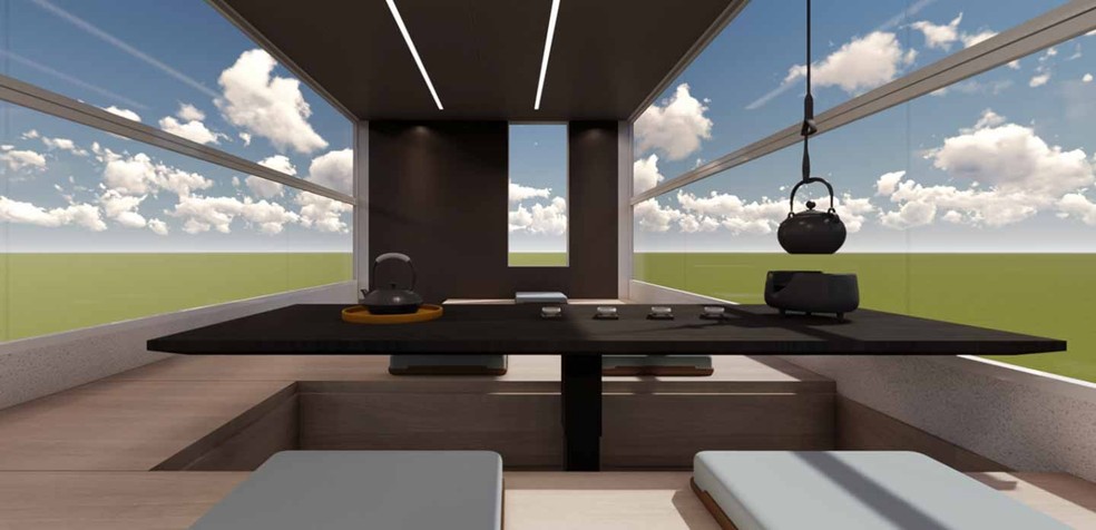 Simulação de aproveitamento de espaços internos de motorhome criado na China — Foto: Divulgação