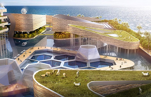 A ilha, de design arrojado, será auto-sustentável e eficiente em energia limpa (Foto: Divulgação)