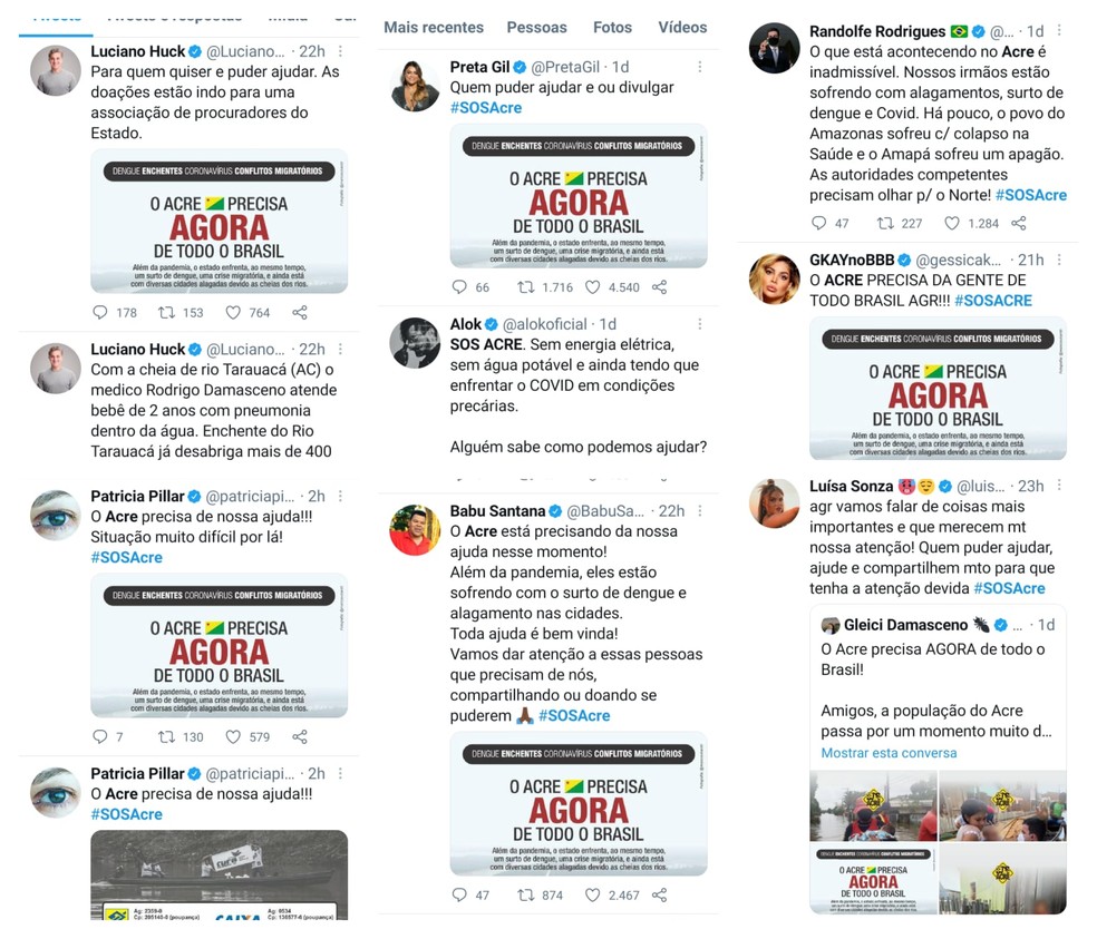 Hashtag SOSAcre foi compartilhada por diversos artistas  — Foto: Reprodução