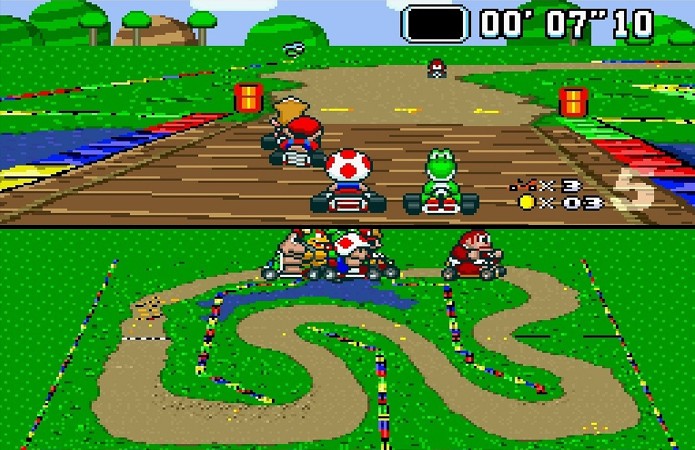 Super Mario Kart utilizou o efeito de Mode 7 para criar uma sensação de 3D (Foto: Reprodução/Crave Online)