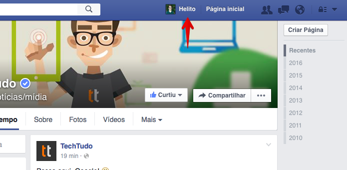 Acesse o seu perfil do Facebook (Foto: Reprodução/Helito Bijora) 