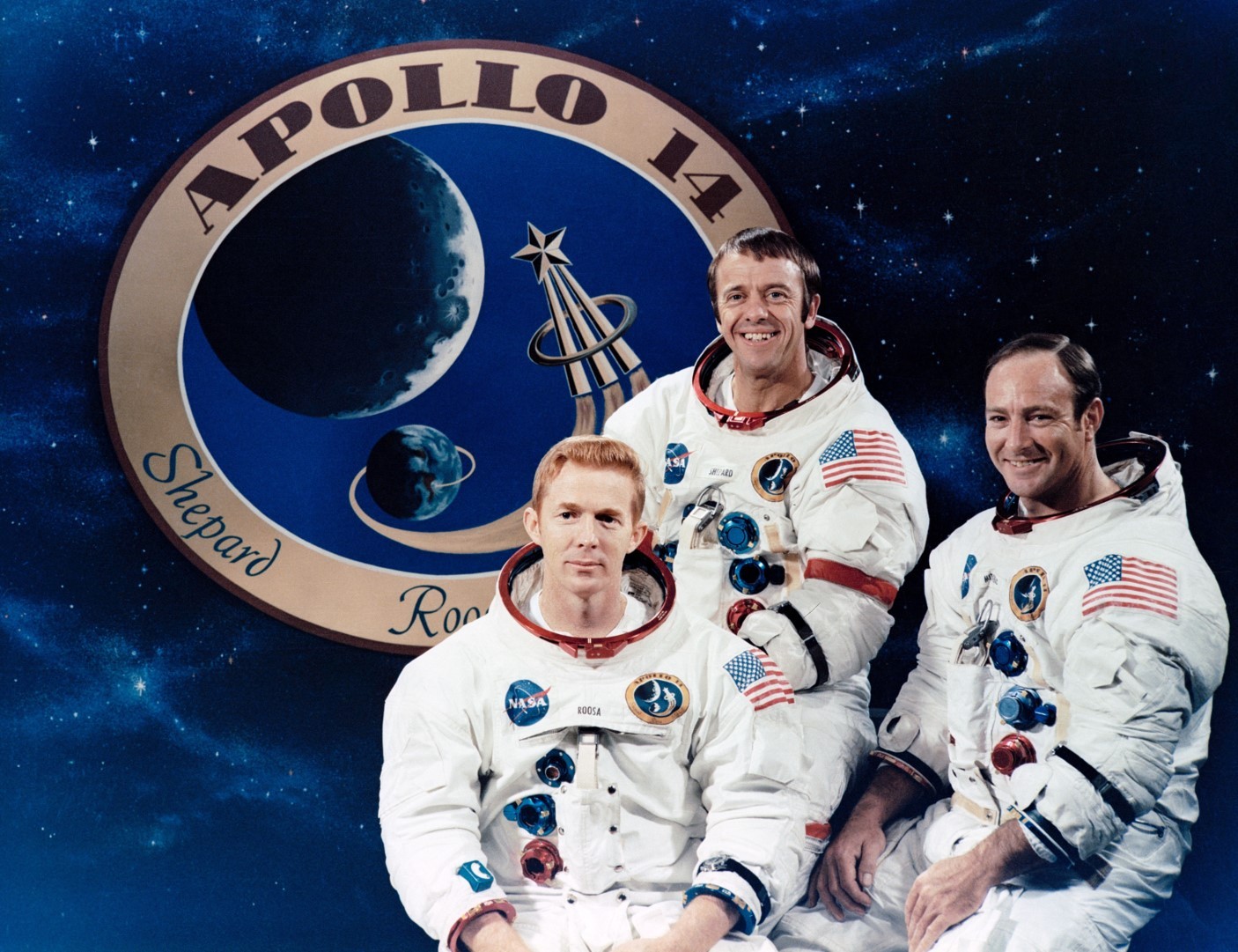 Acima, os três astronautas da Nasa que participaram da missão Apollo 14:  (Foto: Nasa)