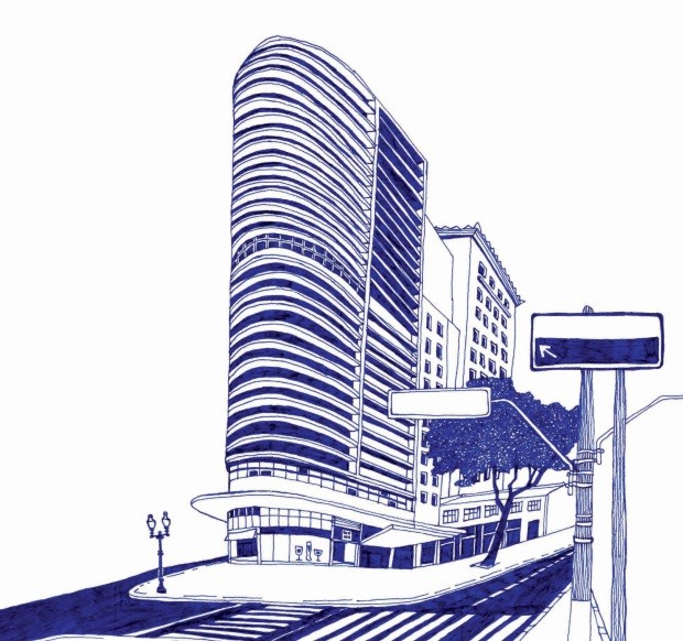 Edifício Montreal, projeto do arquiteto Oscar Niemeyer de 1951. O prédio foi inaugurado em 1954 e fica na Avenida Cásper Líbero, no Centro de São Paulo (Foto: Ilustração Paulo Mariotti / Editora Globo)