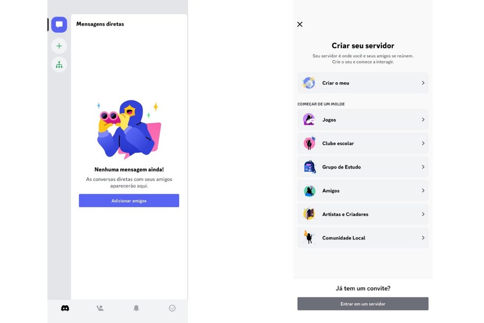Aplicativo Discord realiza busca por contatos salvos de amigos no celular — Foto: Reprodução/Gisele Souza