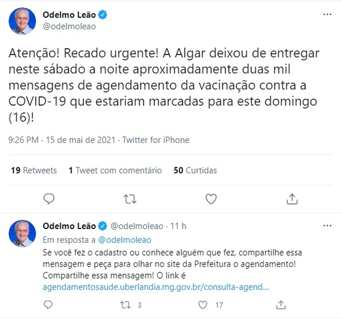covid 19 prefeito de uberlandia diz que mensagens de agendamento da vacinacao tiveram falha na entrega operadora resolveu problema e sms foram enviados triangulo mineiro g1
