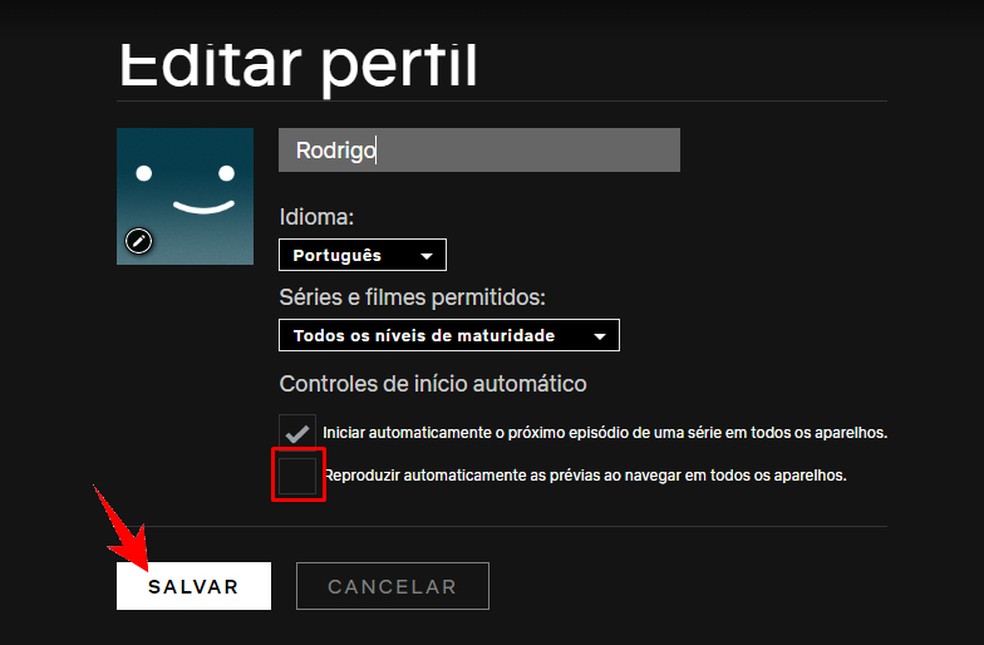 Desative a opção de reprodução automática de trailers da Netflix — Foto: Reprodução/Rodrigo Fernandes