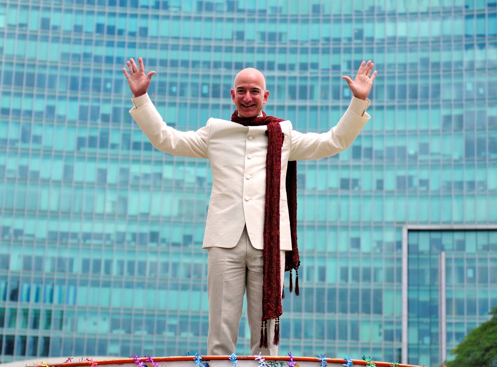 Jeff Bezos, CEO da Amazon, em passagem por Bangalore, na Índia, em 2014 (Foto: Abhishek N. Chinnappa/Reuters/Arquivo)