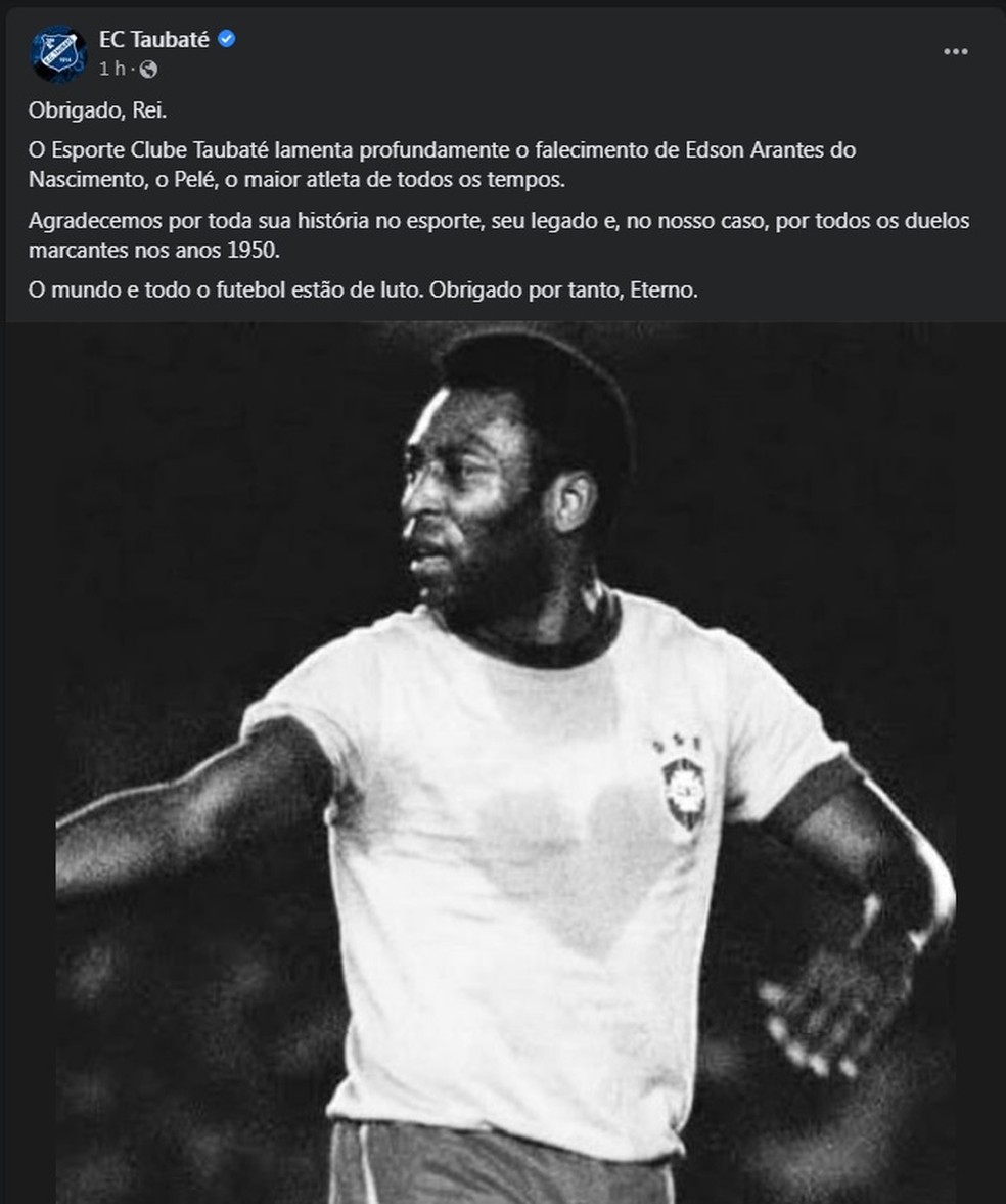 Homenagem do Taubaté para Pelé — Foto: Reprodução/Facebook