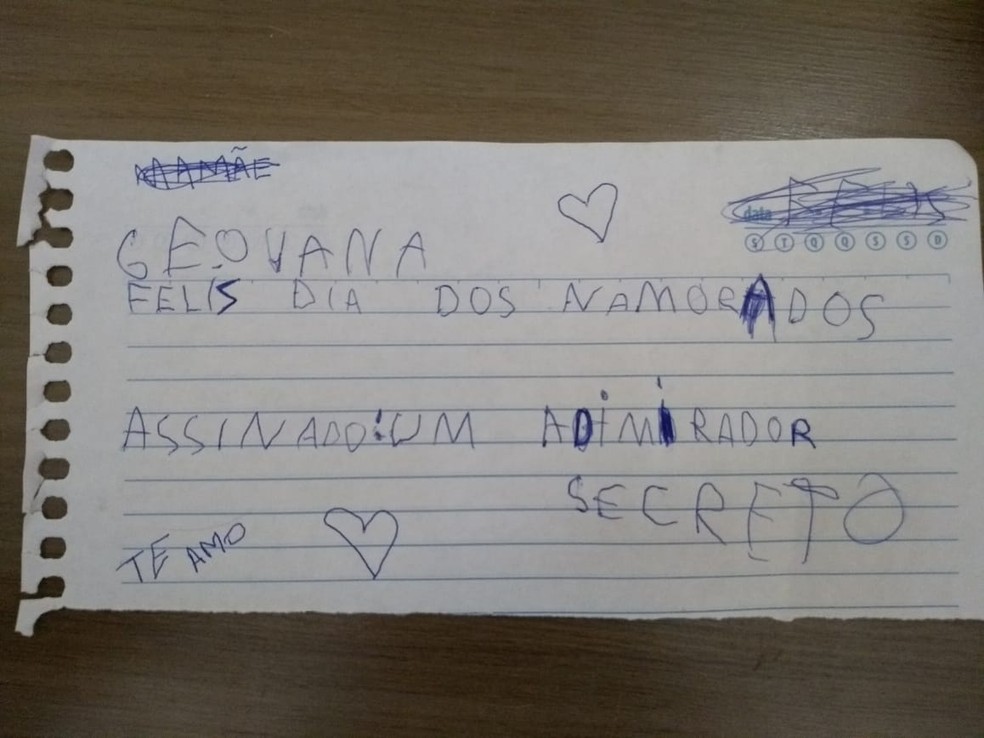Bilhete do dia dos namorados foi outra brincadeira do garoto Bocaina (Foto: Arquivo Pessoal)