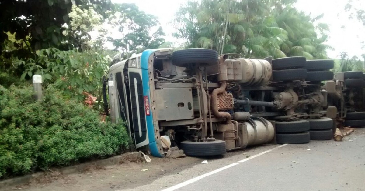 Carreta tomba e deixa carga de eucalipto espalhada pela pista na BR-251 -  Portal MPA