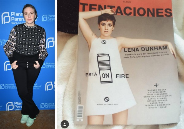 A atriz Lena Dunham e a capa da revista espanhola (Foto: Getty Images/Instagram)