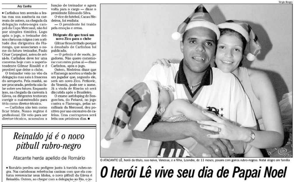Matéria com o herói do título em "dia de Papai Noel" no jornal "O Globo" do dia 22/11/99 — Foto: Reprodução / Jornal O Globo