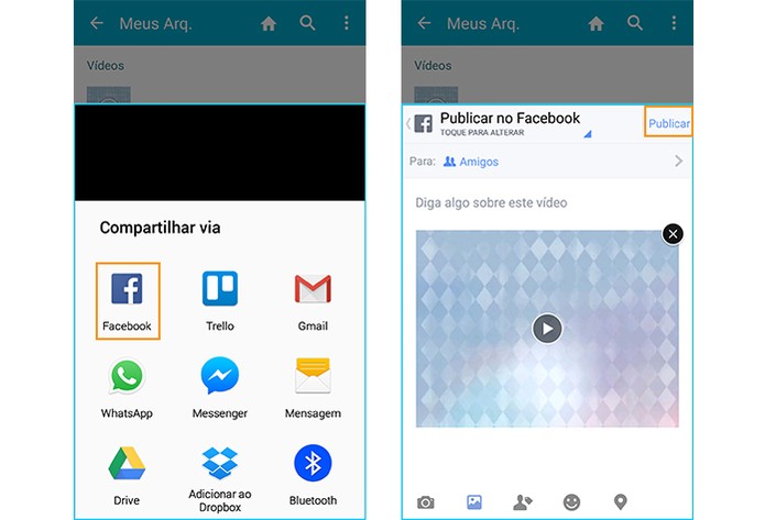 Compartilhar o vídeo no Facebook ou outros apps (Foto: Reprodução/Barbara Mannara)