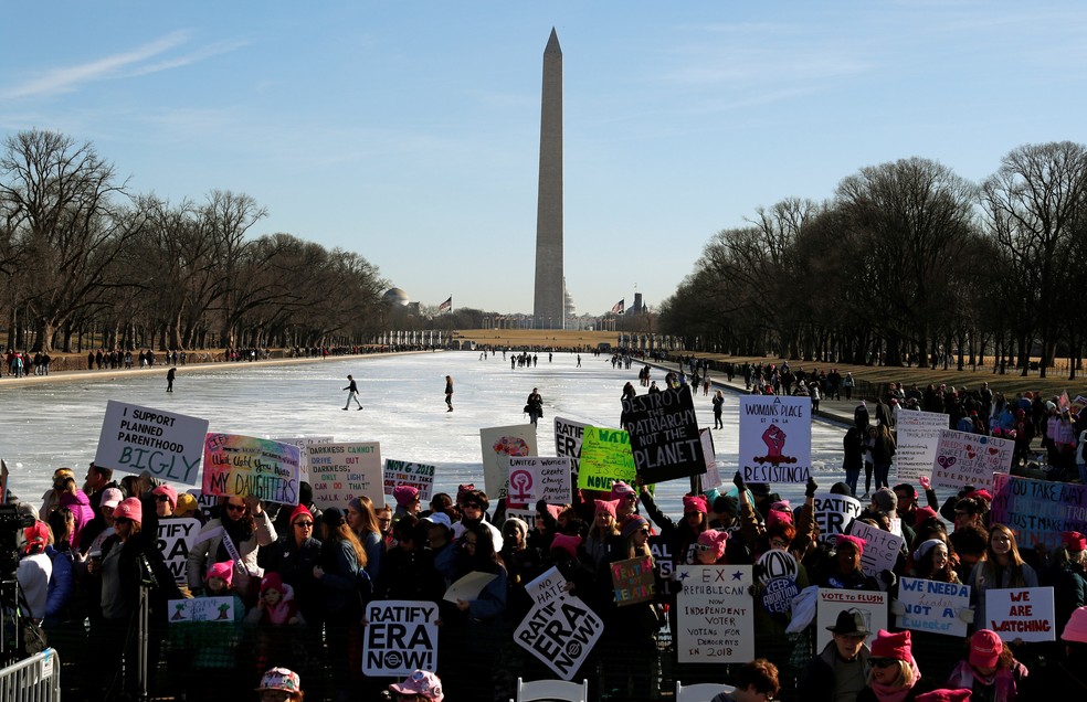 Manifestantes se reúnem para segunda Marcha das Mulheres, em Washington — Foto: Leah Millis/Reuters