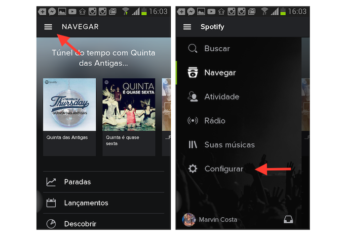 Acessando as configura??es do Spotify no Android (Foto: Reprodu??o/Marvin Costa)