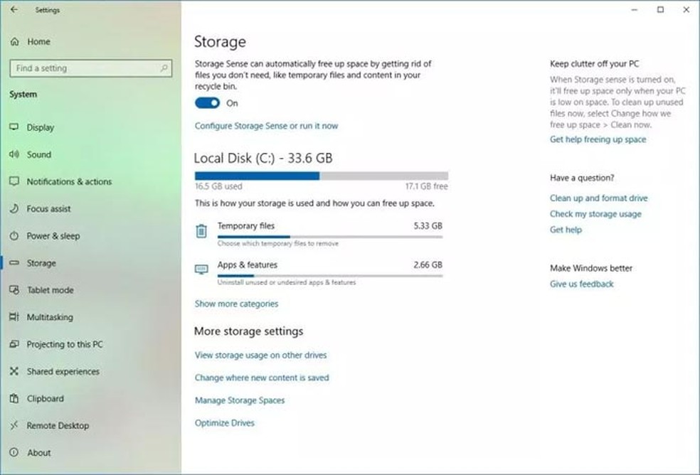 Ficará mais fácil visualizar o que está ocupando espaço no seu HDD — Foto: Divulgação/Microsoft