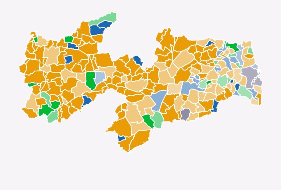 Mapa eleitoral da Paraíba no 1º turno das eleições 2022 — Foto: Reprodução/g1